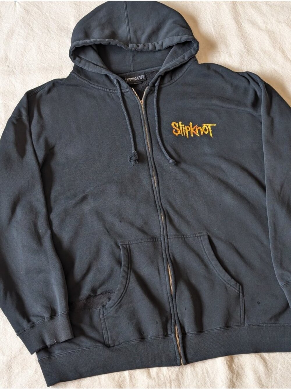 Slipknot Vintage 2004 Black Faded Distressed Repaired XXL Graphic Zip Hoodie
